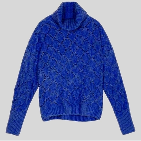 FRNCH Paris textured knit turtleneck sweater navy blue small/medium nwt - Picture 4 of 10